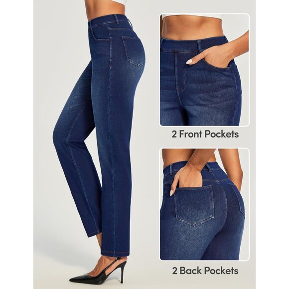 Women’s Straight Leg Jeans Denim High Waisted Stretch & Tummy Control - Picture 2 of 5